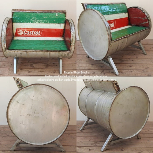 ドラム缶をリメイクしたベンチ 2P S 2人掛け 1.5人掛け 1人掛け