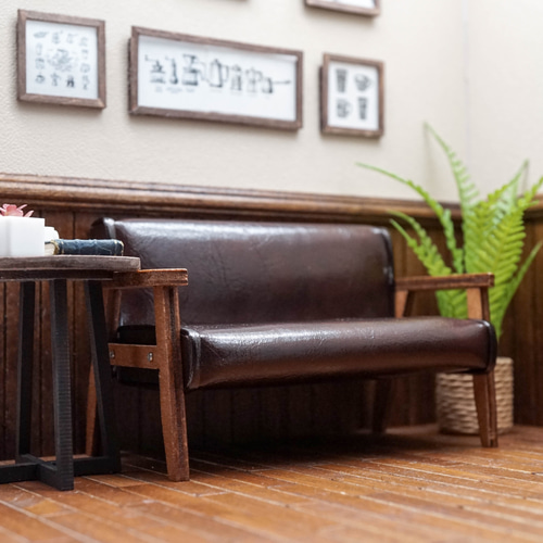 本革　ミニチュアソファセット ミニチュア家具 1/12スケール ソファ3点セット (ブルー) [ZH006] 2人