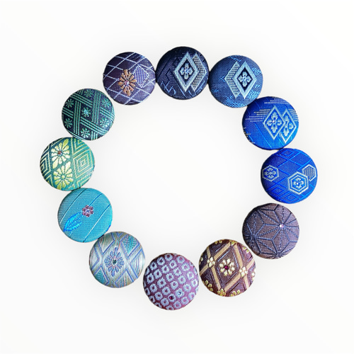 畳縁（たたみへり）で仕立てたくるみボタン ヘアゴム ブローチ No.114