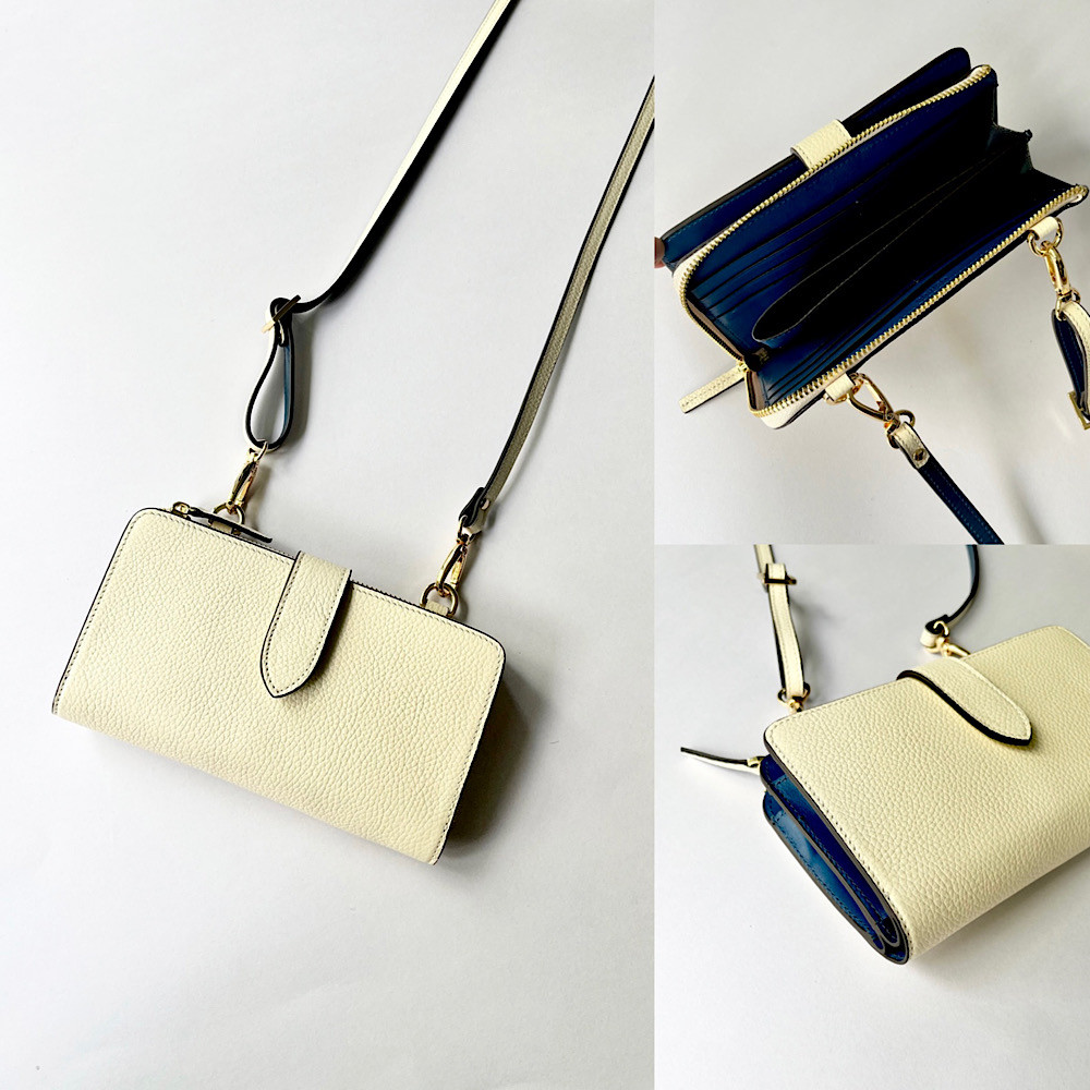 本革 お財布新調　超軽量２６０グラム　お財布ショルダー　スマホショルダー　バイカラーL字型財布　　長財布