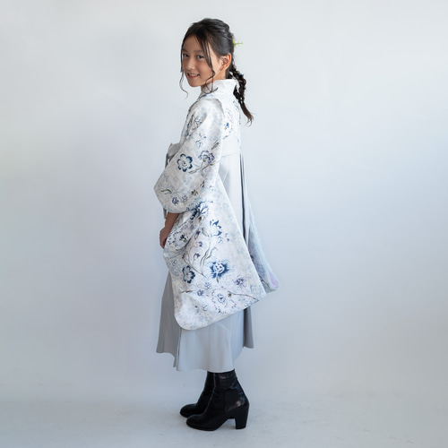 ハーフ成人式袴髪飾り白/グレー/青H】水引き金/人気の髪型編み