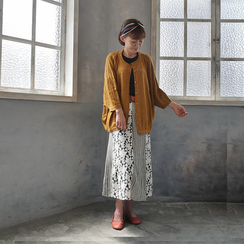 大人の浮き彫り花柄×編みジャガード織りストライプ＊Aライン＊ロング