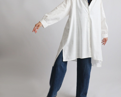 アルベロベロ『美品』ロングシャツ・チュニック【おまけ】バック付き 最終SALE 上質ギマ擬麻コットン へちま襟 燕尾裾ワイド