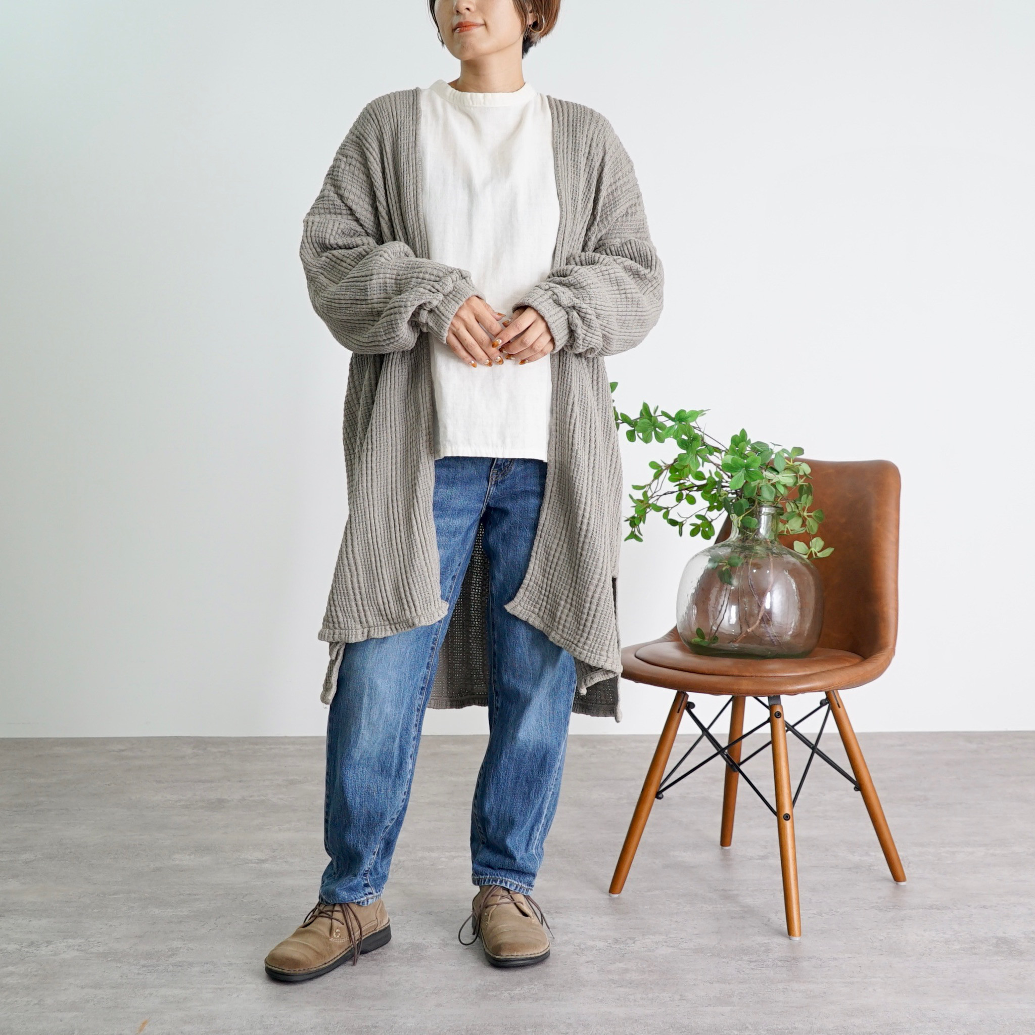 ロングカーディガン/カーキ/愛知県三河ニット