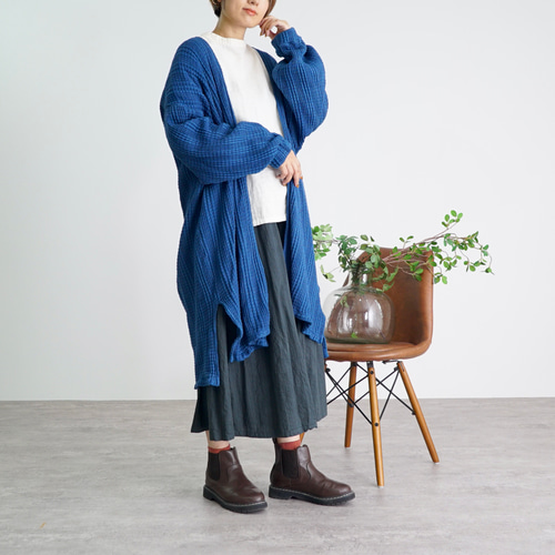 ロングカーディガン/ブルー/愛知県三河ニット カーディガン UZUiRO