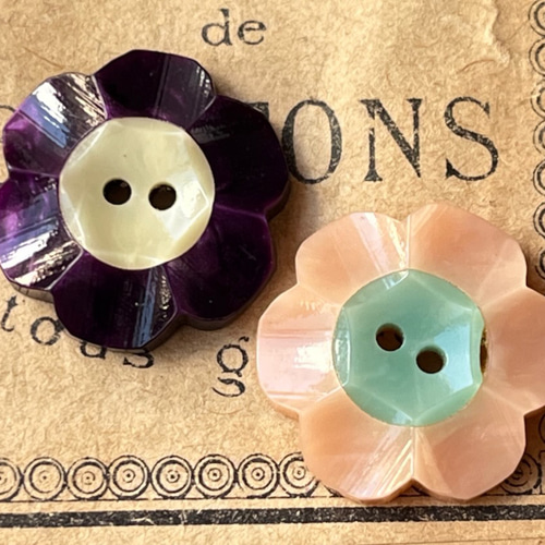 ボタン 2個 φ17mm バイカラー プラスチック 花 フラワー フランス輸入  