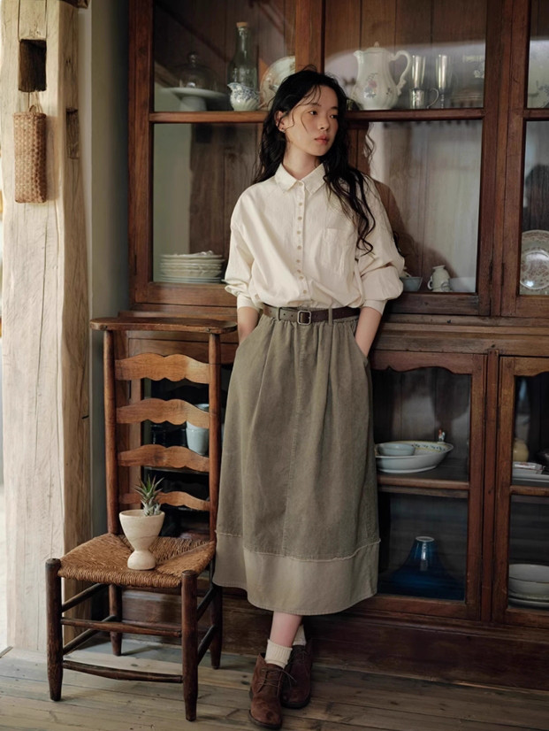 配色スカート　ロングスカート