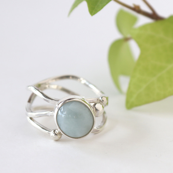 ハンドメイドの糸魚川翡翠リング　シルバーリング 糸魚川ヒスイ シルバー925 リング「波うちぎわ」15号 国産翡翠 □送料