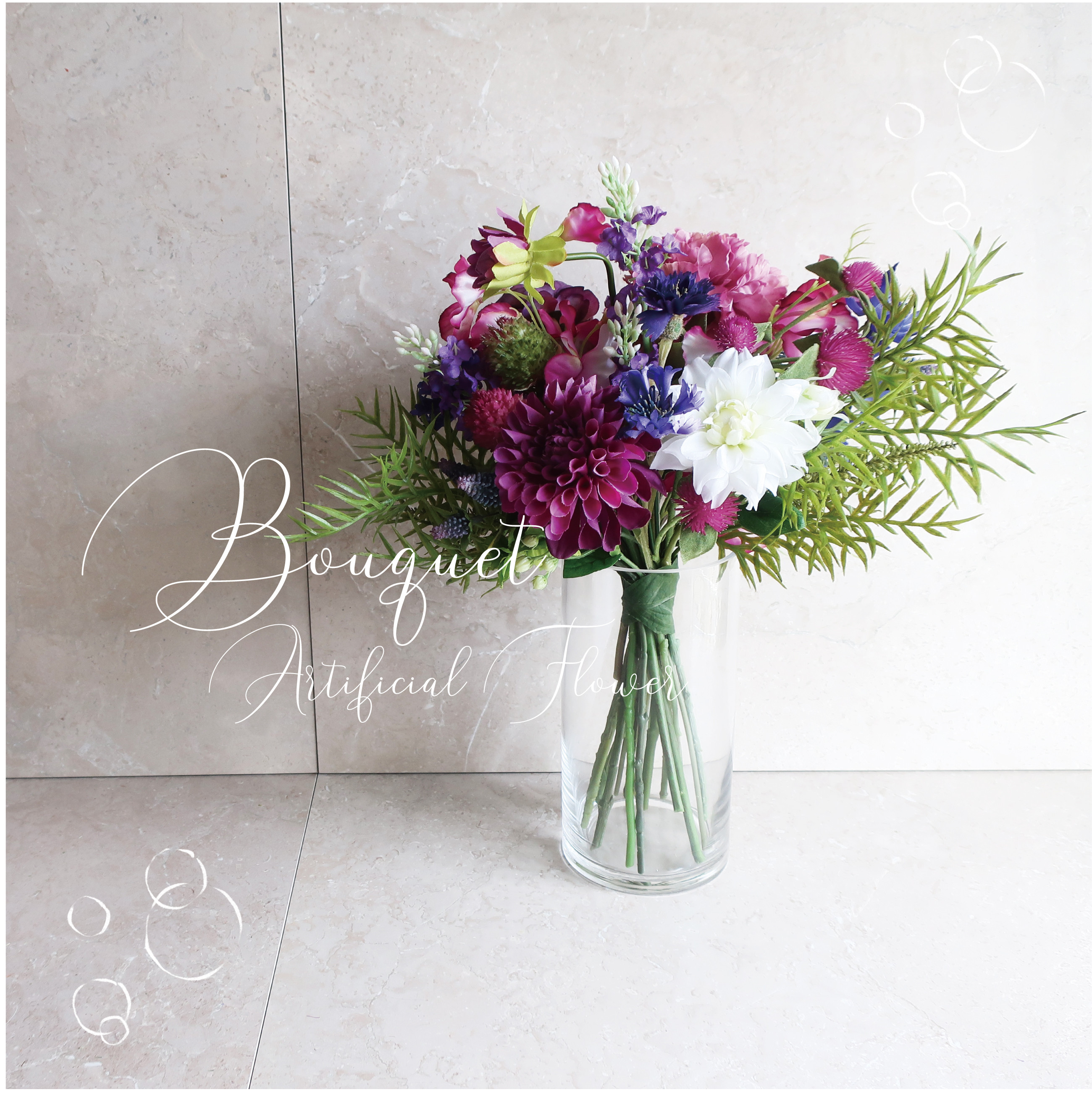 ブルーパープルブーケ ＊フラワーベース付き＊ ダリア 　ウェディング　Parfum