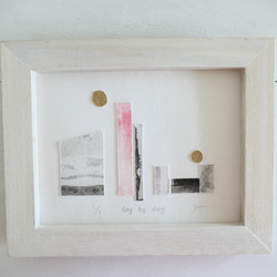 デザインアート・銅版画コラージュ・抽象画「day by day」木製額入(卓上・壁掛け)インテリアアクセサリー 7枚目の画像