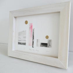 デザインアート・銅版画コラージュ・抽象画「day by day」木製額入(卓上・壁掛け)インテリアアクセサリー 2枚目の画像