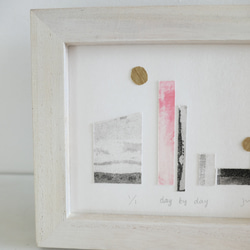 デザインアート・銅版画コラージュ・抽象画「day by day」木製額入(卓上・壁掛け)インテリアアクセサリー 5枚目の画像