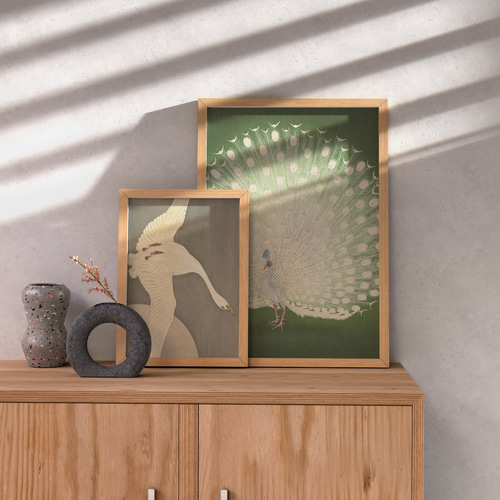 大正ビニィルポスター　2本セット 白鳥と月 日本画インテリアポスター☆和室和モダン浮世絵和柄大正