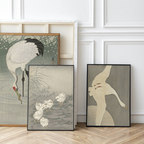 白鳥と月 日本画インテリアポスター☆和室和モダン浮世絵和柄大正