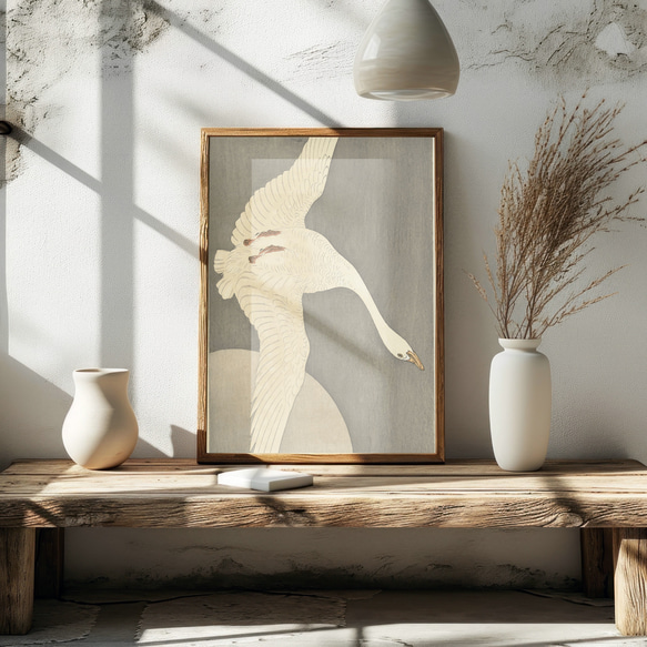 白鳥と月 日本画インテリアポスター☆和室和モダン浮世絵和柄大正