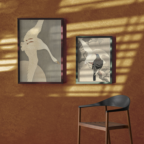 白鳥と月 日本画インテリアポスター☆和室和モダン浮世絵和柄大正