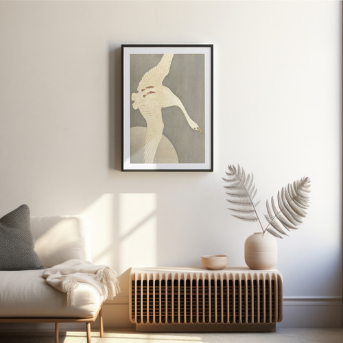 白鳥と月 日本画インテリアポスター☆和室和モダン浮世絵和柄大正