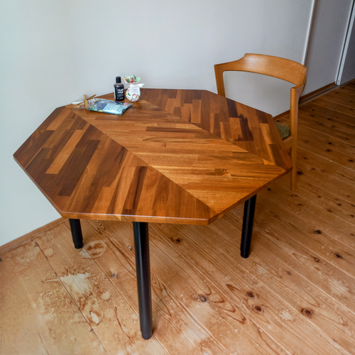 八角形ワークデスク《オーダー品》高さ調整OK ヘリンボーンテーブル