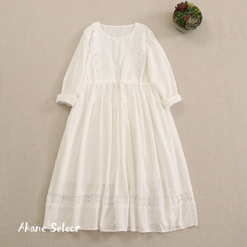 【在庫のみ】★刺繍ワンピース★可愛いレース重ね着│ナイトドレス│森ガール風│柔らかい│インナー│O-53LB