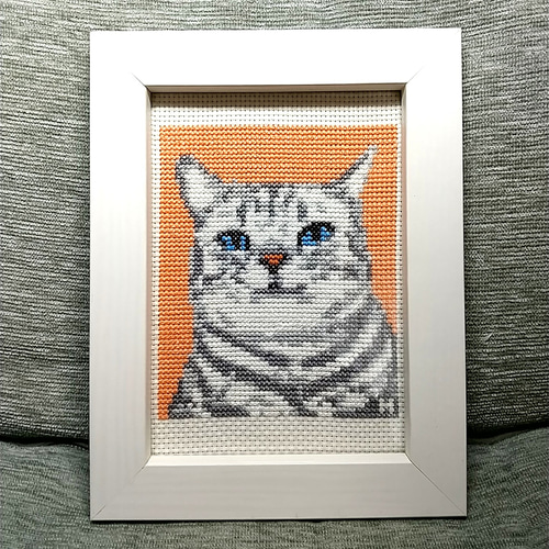 猫 サバトラ クロスステッチ フレーム入り 壁掛け 卓上 【HK011