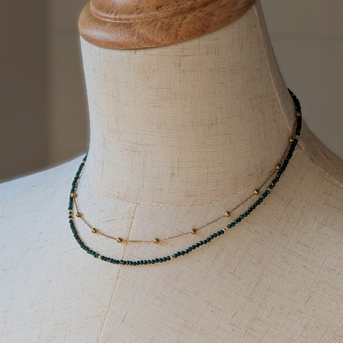 14kgf製】極小2㎜ AAA天然マラカイトのネックレス 12月の誕生石 孔雀石