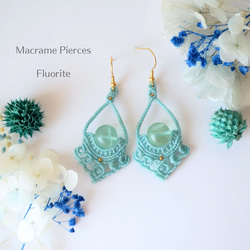 ことり♡.* 14kgfモスアゲートフラワーカービング・フローライトピアス ことり♡.* 14kgfモスアゲートフラワーカービング・フローライトピアス