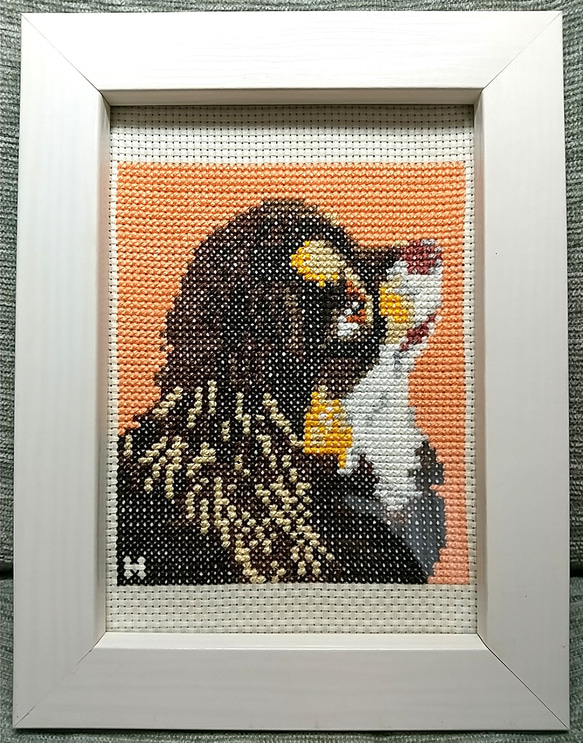 犬 チワワ ブラックタン クロスステッチ フレーム入り 壁掛け 卓上