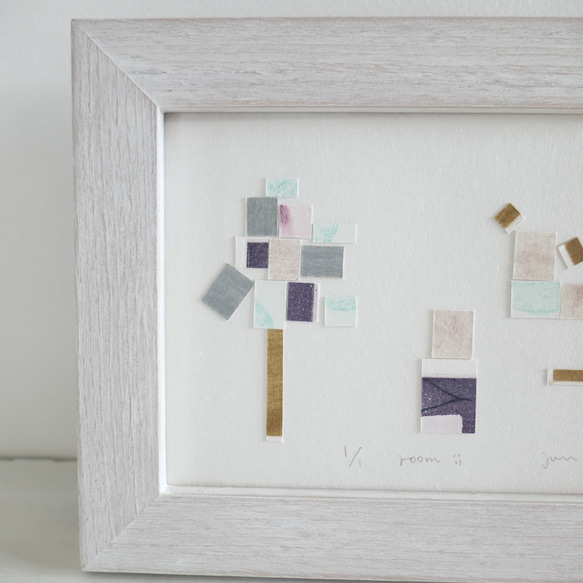 デザインアート・銅版画コラージュ・抽象画「room ⅱ」木製額入(卓上・壁掛け)インテリアアクセサリー 4枚目の画像
