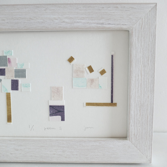 デザインアート・銅版画コラージュ・抽象画「room ⅱ」木製額入(卓上・壁掛け)インテリアアクセサリー 5枚目の画像