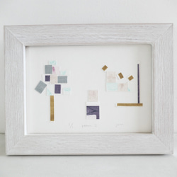 デザインアート・銅版画コラージュ・抽象画「room ⅱ」木製額入(卓上・壁掛け)インテリアアクセサリー 1枚目の画像