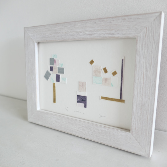 デザインアート・銅版画コラージュ・抽象画「room ⅱ」木製額入(卓上・壁掛け)インテリアアクセサリー 3枚目の画像