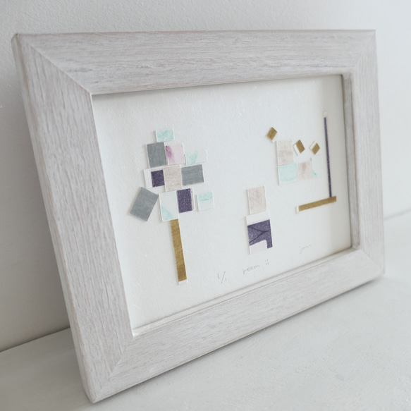 デザインアート・銅版画コラージュ・抽象画「room ⅱ」木製額入(卓上・壁掛け)インテリアアクセサリー 2枚目の画像