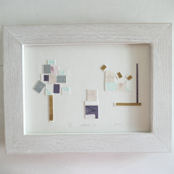 デザインアート・銅版画コラージュ・抽象画「room ⅱ」木製額入(卓上・壁掛け)インテリアアクセサリー 6枚目の画像