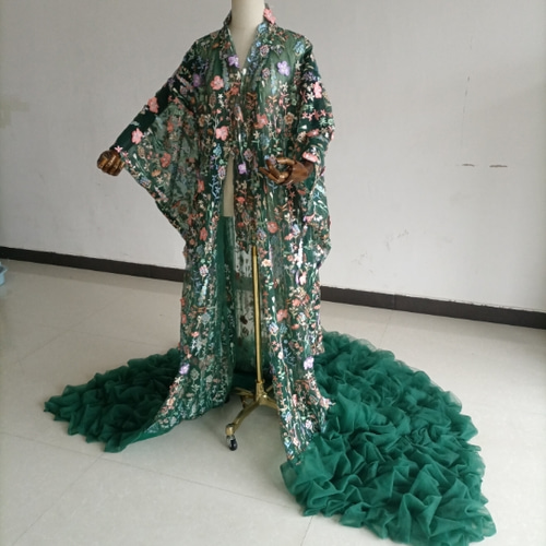 人気上昇！グリーン オーガンジー打掛 着物 オーバードレス レース羽織