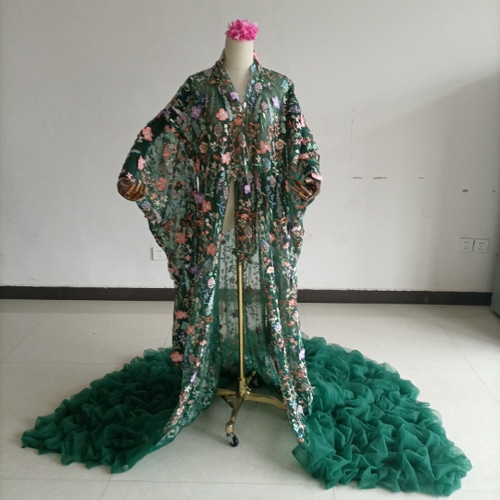 人気上昇！グリーン オーガンジー打掛 着物 オーバードレス レース羽織