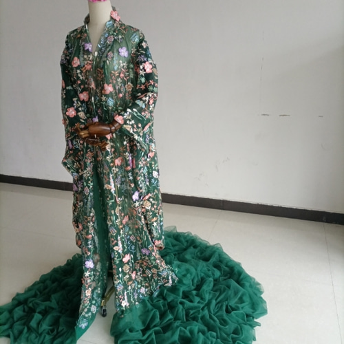 人気上昇！グリーン オーガンジー打掛 着物 オーバードレス レース羽織  