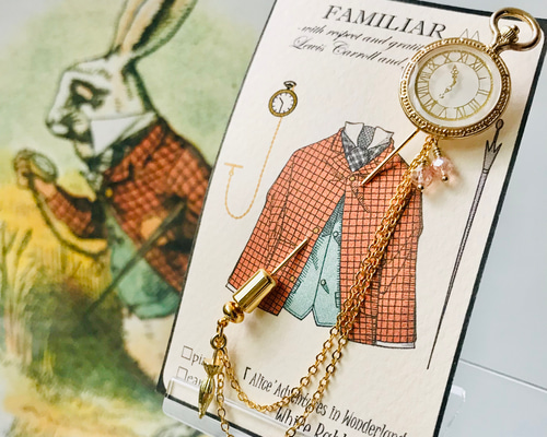 不思議の国のアリス」【白ウサギ(時計)】ゴールド ハットピン