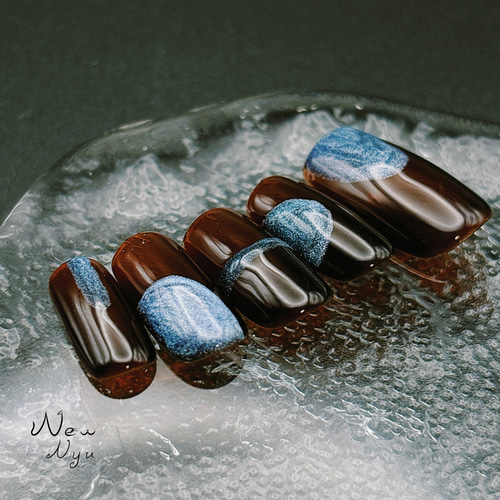 ネイルチップ/スクエア型/かわいい/ブラウン/マグネット/シンプル/半  