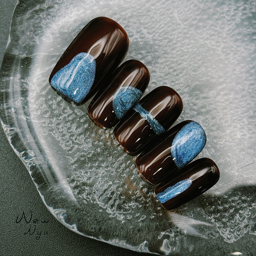 ネイルチップ/スクエア型/かわいい/ブラウン/マグネット/シンプル/半  