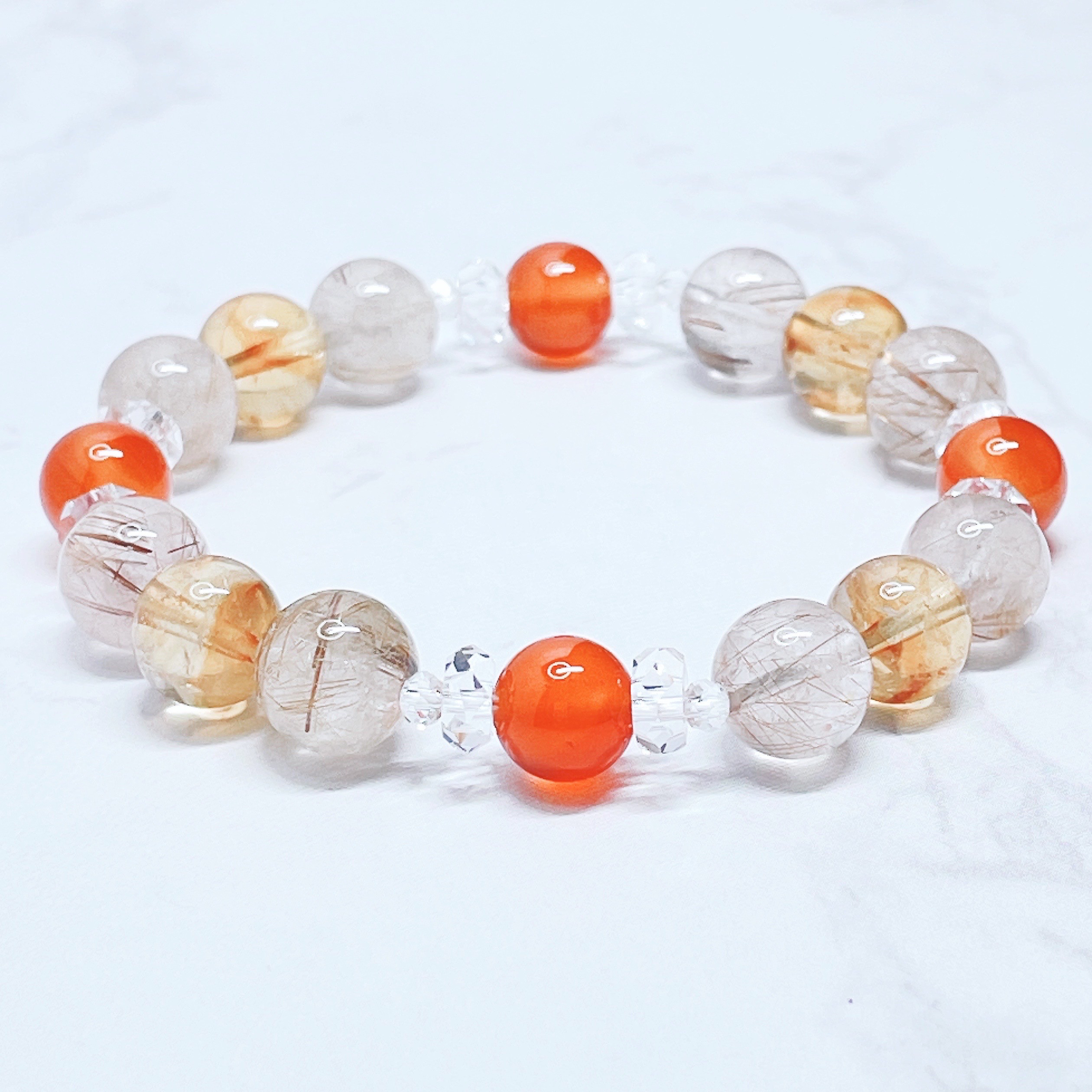 ✦ポジティブ思考で明るく前へ進む 天然石ブレスレット｜カーネリアン・ルチルクォーツ・シトリンファントム No.752