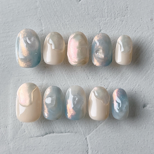 ネイルチップ/ニュアンスネイル/ブルー系/うるうるネイル/ぷっくり  