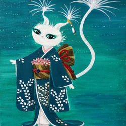 100万年後の猫 アクリル絵の具 原画 絵画 猫人 通販 18185453