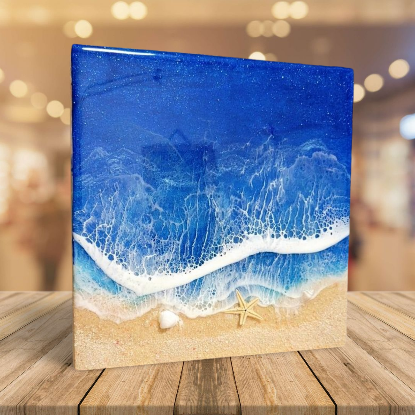 BOXタイプ　オーシャンレジン置き型　クリアー　アート作品ハンドメイド　お洒落インテリア　グラデーション　宮古ブルー