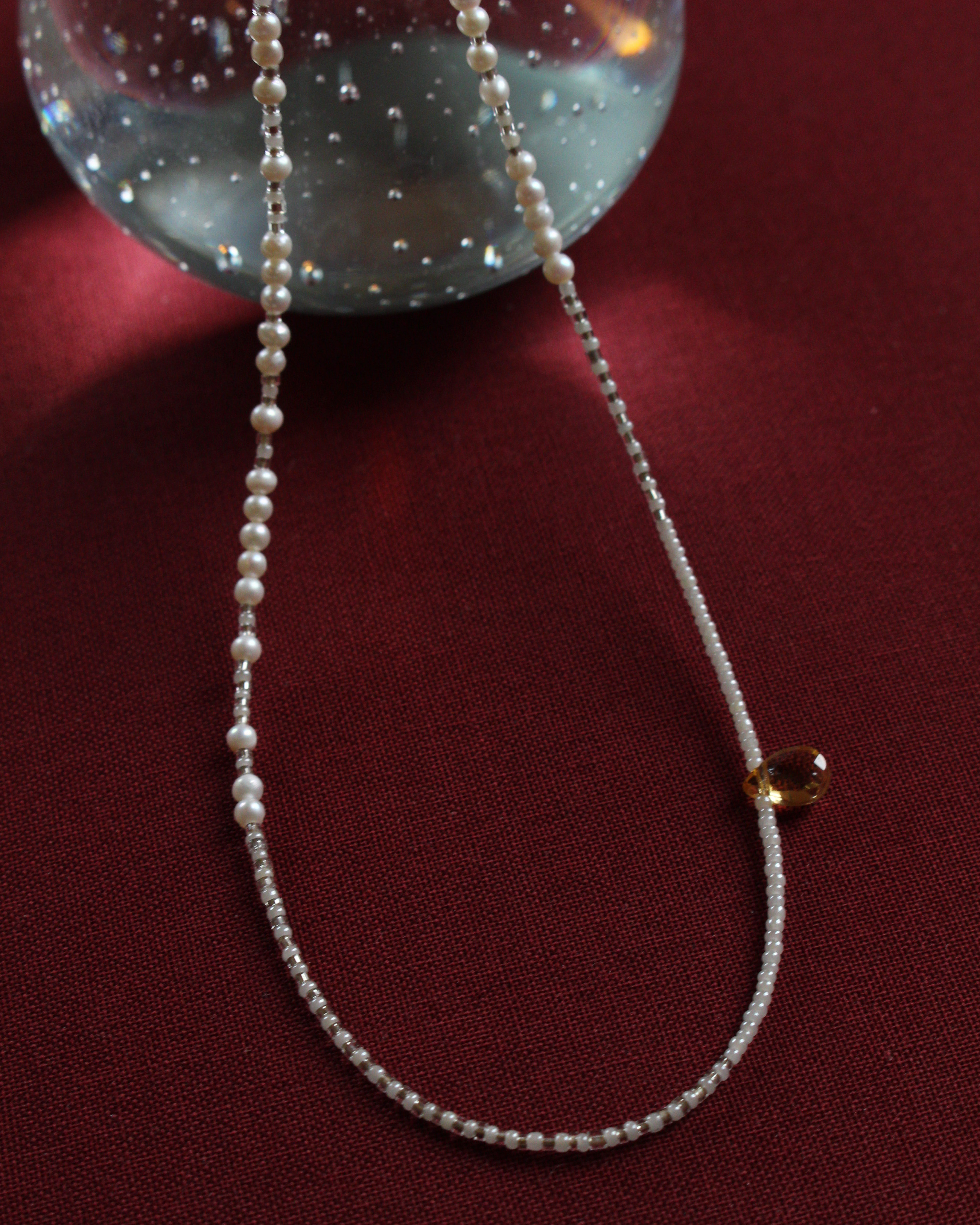 SUNSET / フランスヴィンテージ　淡水パール　天然石シトリン　ショートネックレス（WTBK）