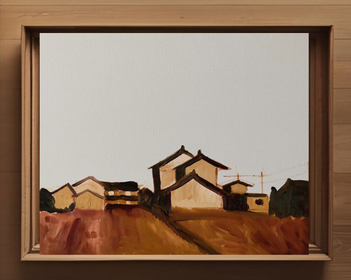 38×46㎝「稲刈り後の田園風景」F8・油彩・原画 絵画 かいがのみせ
