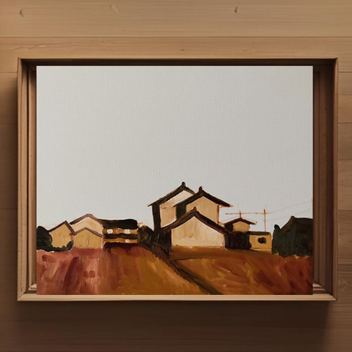 38×46㎝「稲刈り後の田園風景」F8・油彩・原画 絵画 かいがのみせ