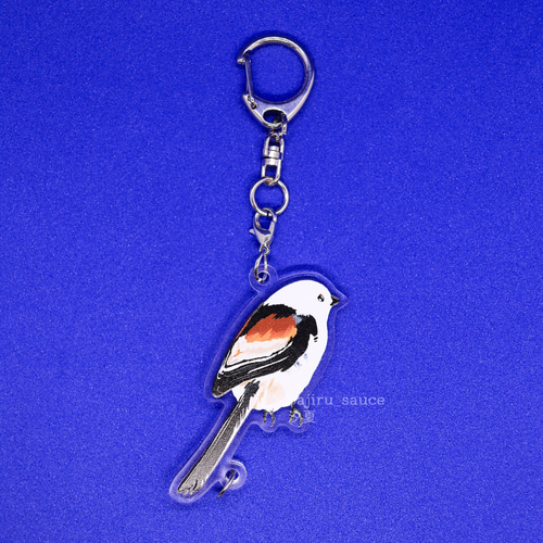 シマエナガ夏【つながる！両面アクリルキーホルダー】 イラスト 汐夏