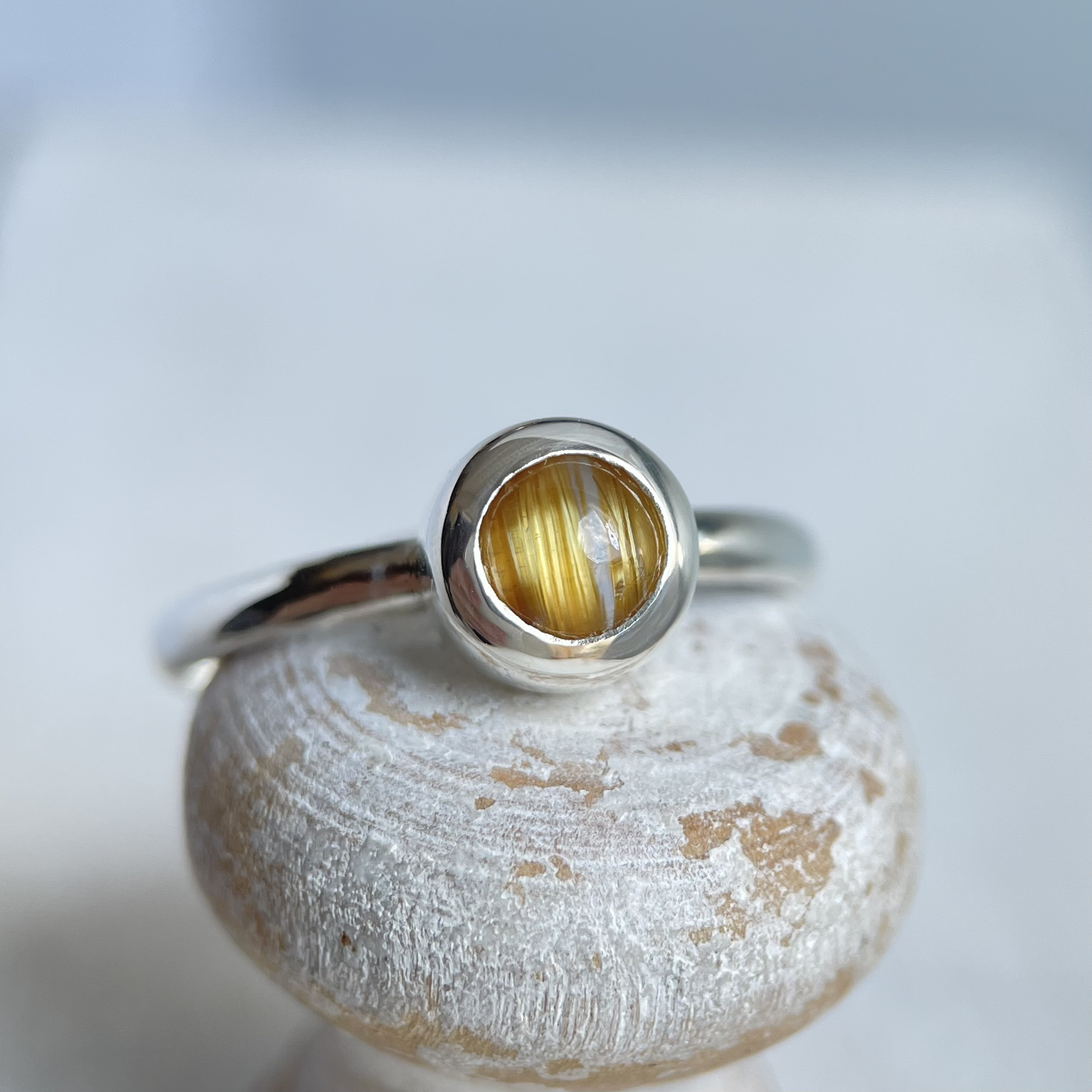 ＊petite ring＊キャッツアイタイチンルチルクォーツリング　サイズ9号 シルバー950 〈送料無料〉SR-157