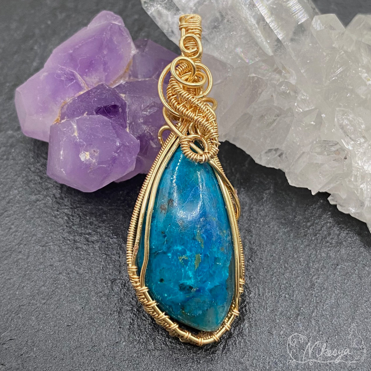 Shattuckite(シャッタカイト)のペンダントトップ【ワイヤーアクセサリー】【1点もの】【送料無料】