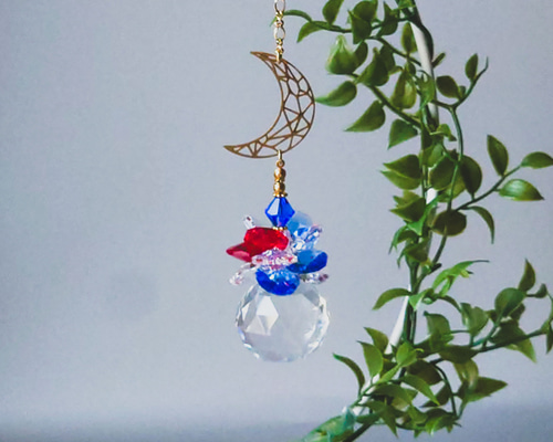 SN24G1013-01 高品質なクリスタルを使用した三日月とフラワーモチーフ